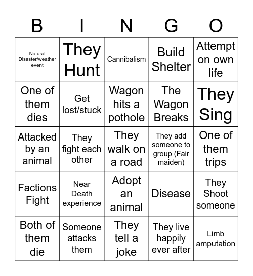 The Road Bingo Card