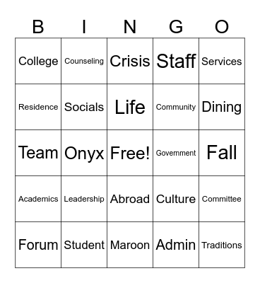 Student Life Forum Bingo Card