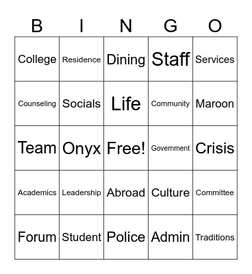 Student Life Forum Bingo Card