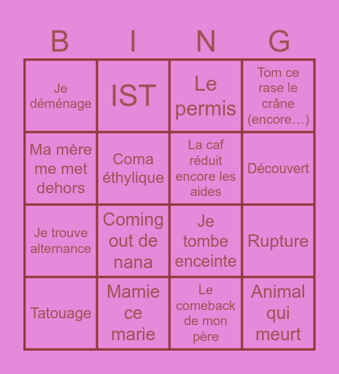 Bingo de cette année Bingo Card