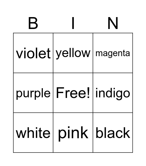 COLOR BINGO Card
