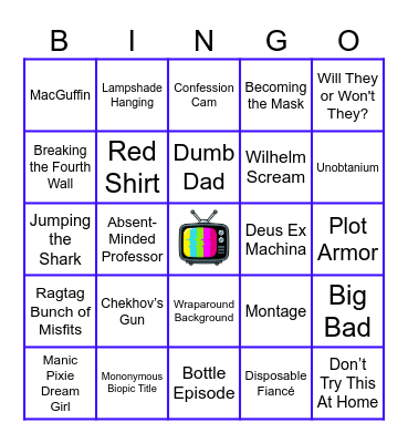 TV and Movie Tropes Bingo Card