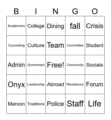 Student Life Forum Bingo Card