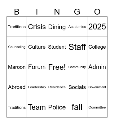 Student Life Forum. Bingo Card