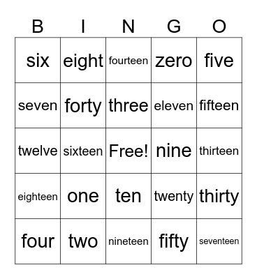 Number Bingo Card