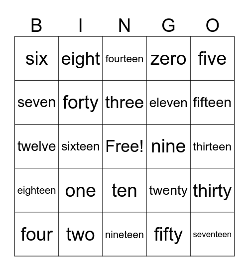Number Bingo Card