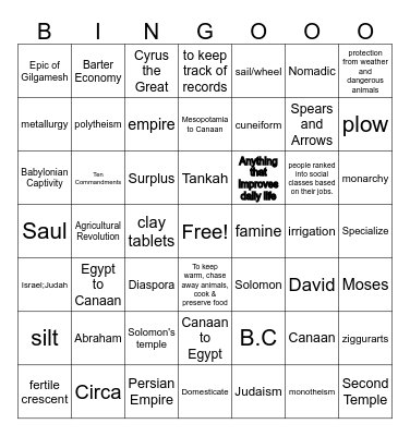 Ancient Israel Bingo Card