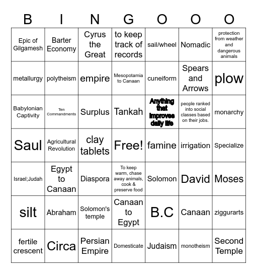 Ancient Israel Bingo Card