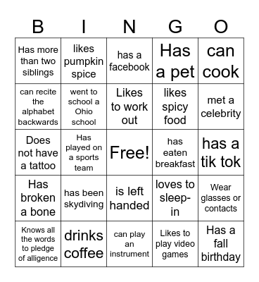 Work Icebreaker Bingo Card