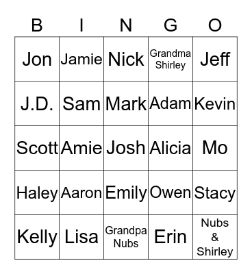 Nelson Family Thanksgiving Bingo Card