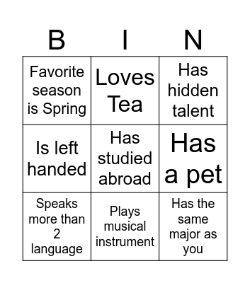 Get to Know Bingo Card