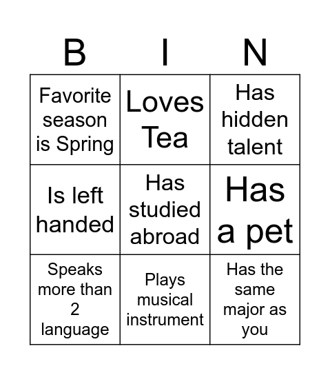 Get to Know Bingo Card