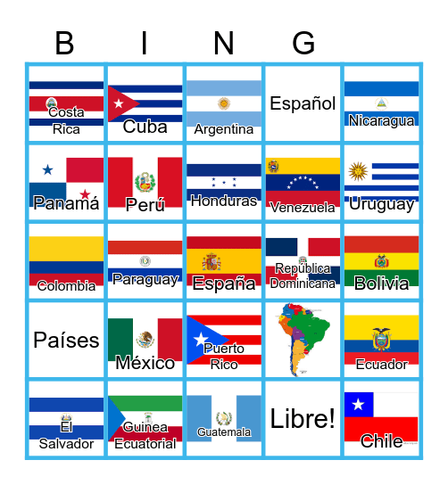 Spanish Speaking Countries and Flags Bingo Card
