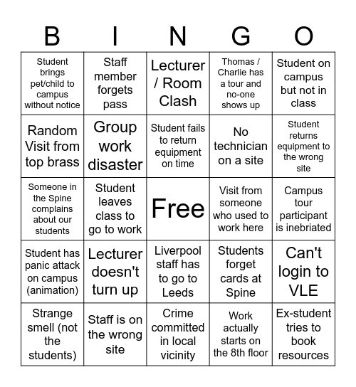 Term Time Banjo Bingo Card