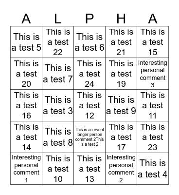 Alpha Video Rainmaker Block Bingo Card