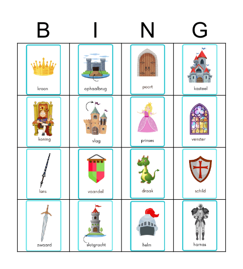 ridders en prinsessen Bingo Card