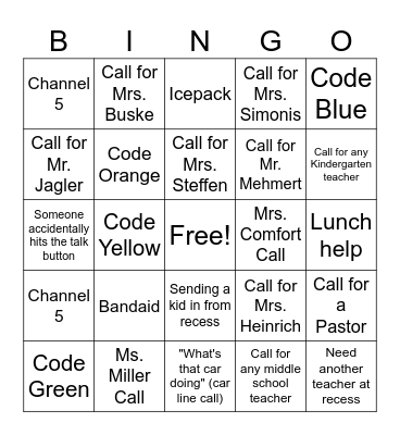Walkie Talkie Bingo Card