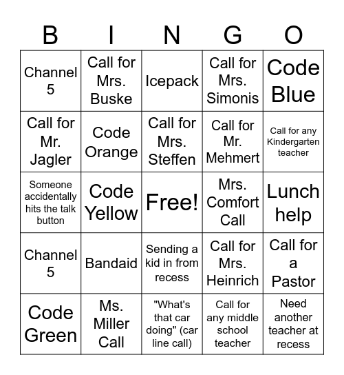Walkie Talkie Bingo Card