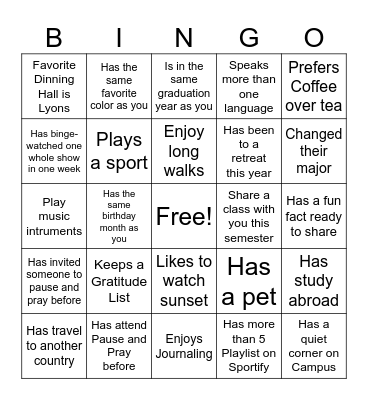 Faith Bingo Card