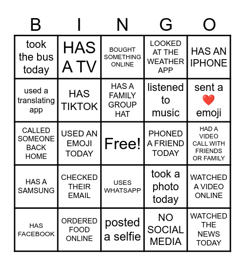 Digital Literacy Bingo Card