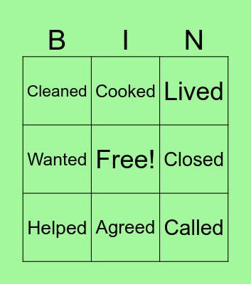 Past simple - Regular verbs Bingo Card