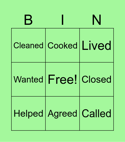 Past simple - Regular verbs Bingo Card