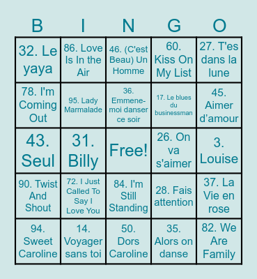 Bingo Musical Bingo Card