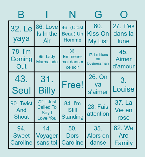 Bingo Musical Bingo Card