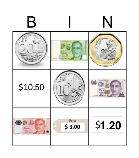 Money Bingo Card