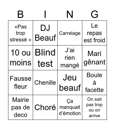 Nadine et Patrick Bingo Card