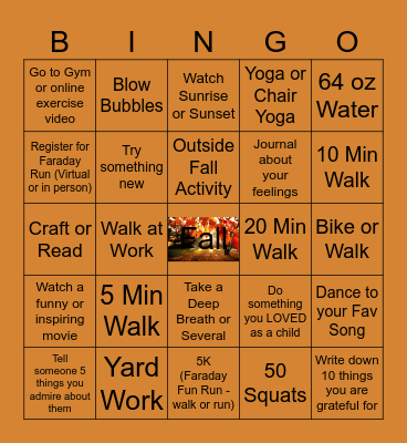 Fall Health BINGO Challenge Bingo Card