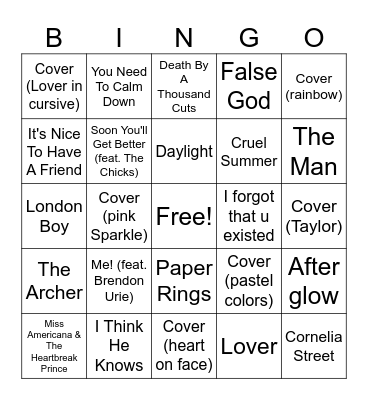 LOVER Bingo Card
