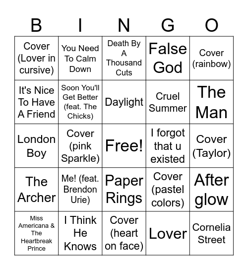 LOVER Bingo Card