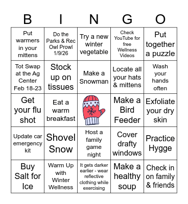 Winter Wellness Bingo Card