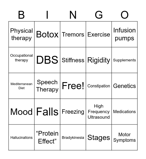 Parkinson's Bingo 2.1 Bingo Card
