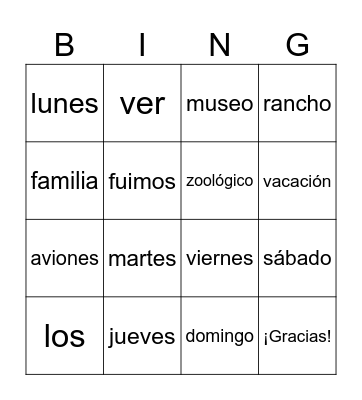 La vacación de familia Bingo Card