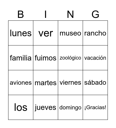 La vacación de familia Bingo Card