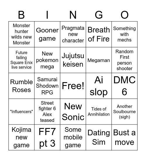 TGS 2025 Bingo Card