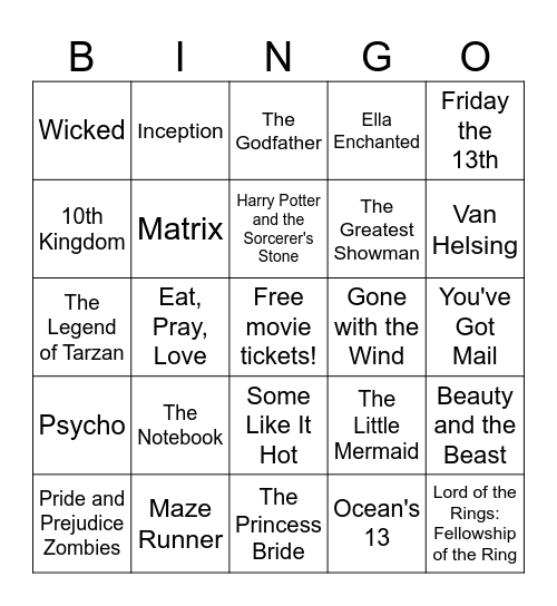 Scene It Bingo Card