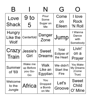 80s Bingo Card