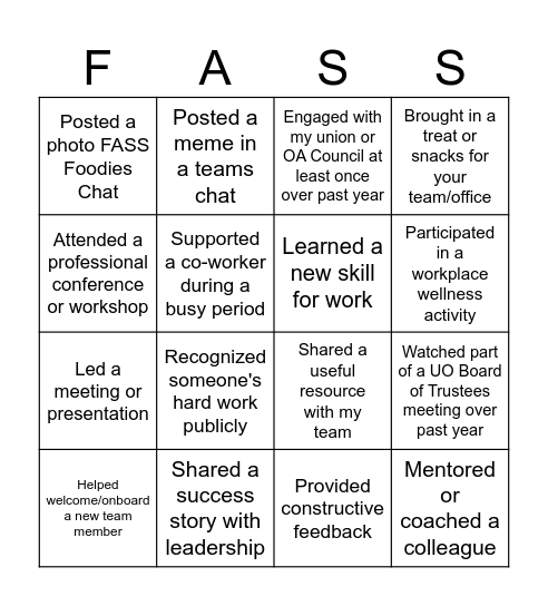 Workplace Engagement Bingo Card