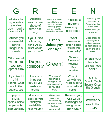 Green Party XXXtravaganza Bingo Card