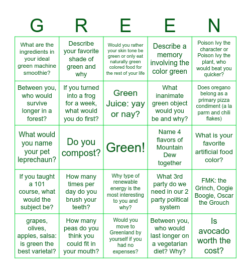 Green Party XXXtravaganza Bingo Card