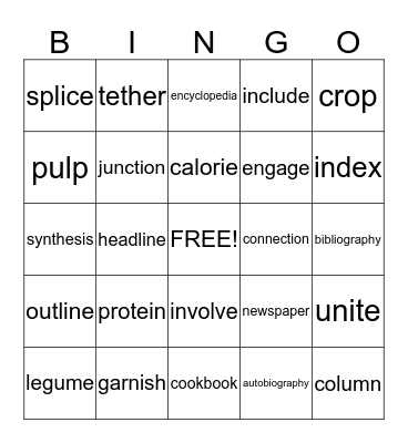 Vocabulary Bingo Card