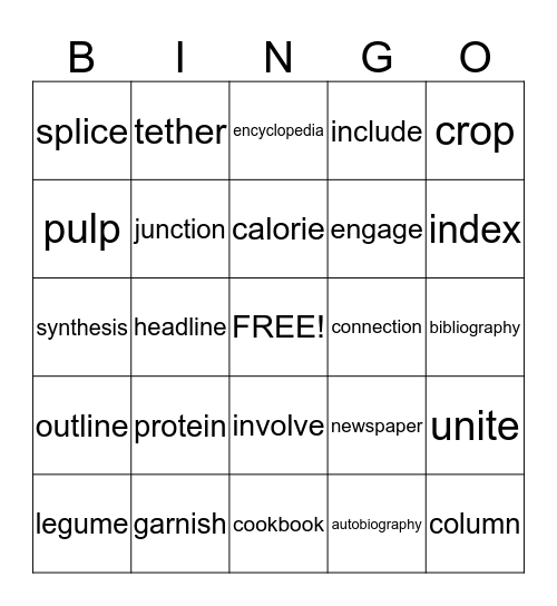 Vocabulary Bingo Card