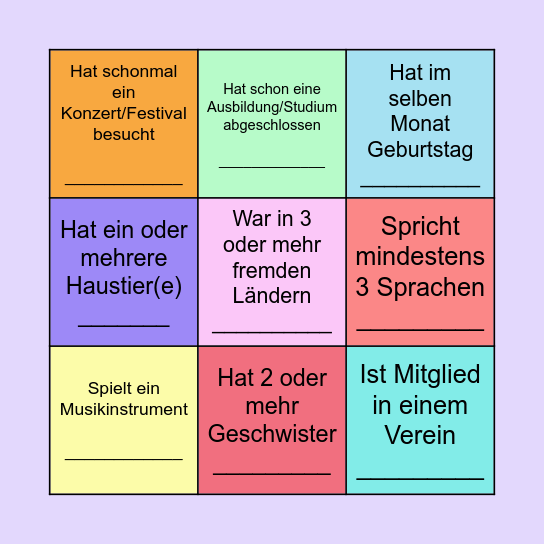 Kennenlern Bingo Card