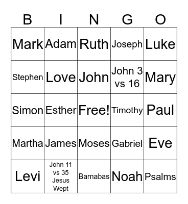 Bible Bingo Card