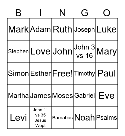 Bible Bingo Card