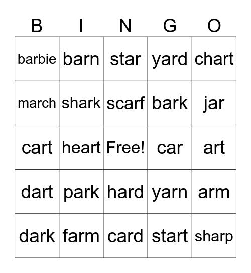 AR Bingo Card