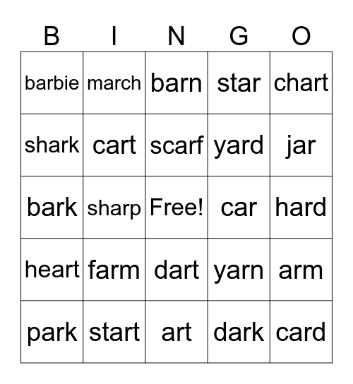 AR Bingo Card